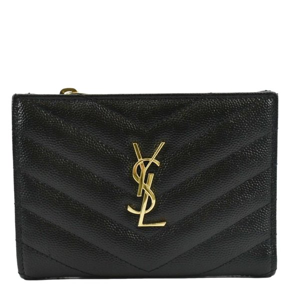 Saint Laurent Handbags - YVES SAINT LAURENT  Monogram Compact Leather Zip Wallet Black